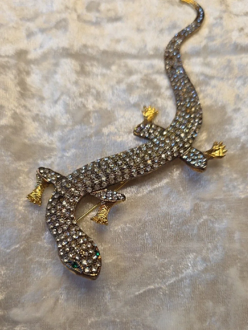 Crystal Lizard Maximalist Brooch Pin - Gold & Clear Rhinestones